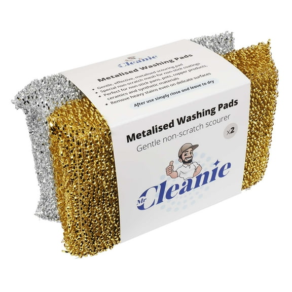Mr Cleanie Metalized Washing Up Non-Scratch Scourer Sponge Pads Cleaning Kitchen Bathroom 2-Pack