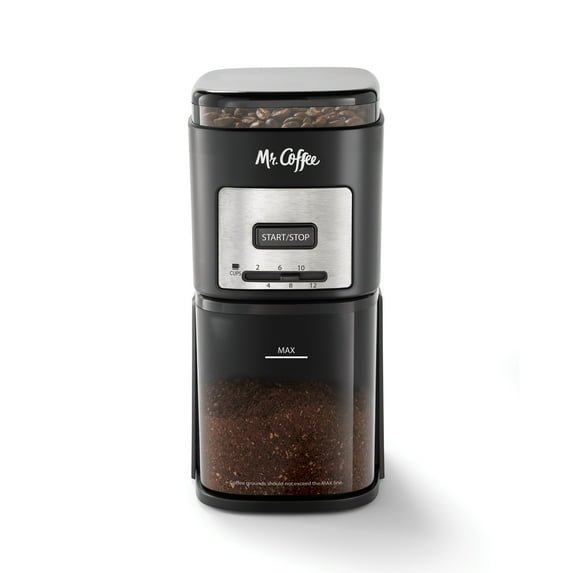 Mr. Coffee 12-Cup Automatic Burr Grinder Black Precision Grinding for all Coffee types in Black