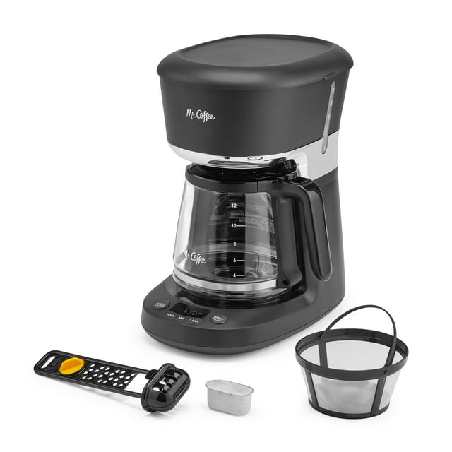Mr. Coffee 12 Cup Programmable Coffee Maker with Dishwashable Design, Black/Chrome