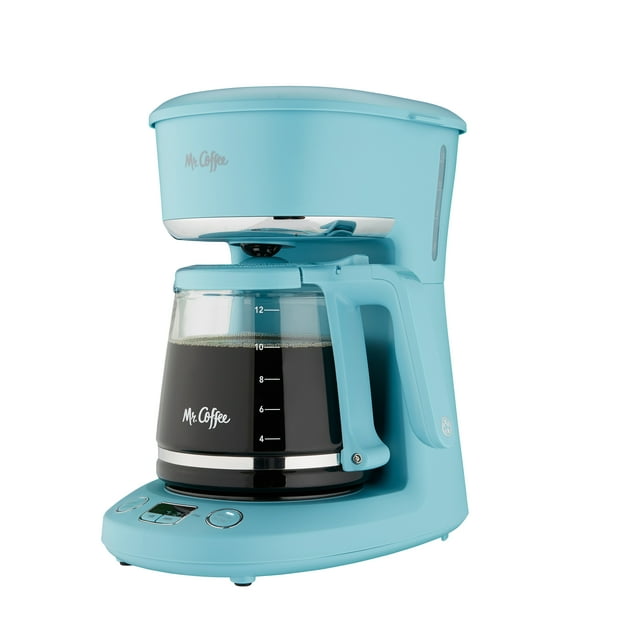 Mr. Coffee 12-Cup Programmable Coffeemaker, Arctic Blue, Brew Now or Later