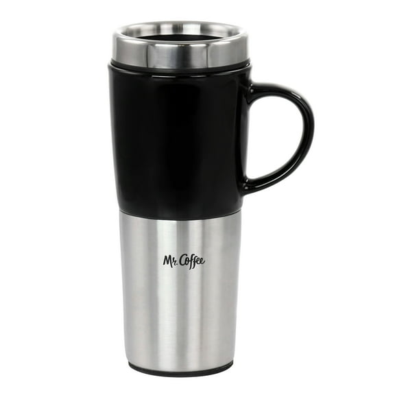 Mr. Coffee 16 Ounce Stainless Steel and Stoneware Travel Mug