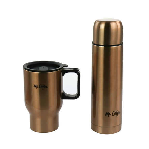 Mr. Coffee 2 Piece 15 fluid ounce Thermal Bottle and Travel Mug in Copper
