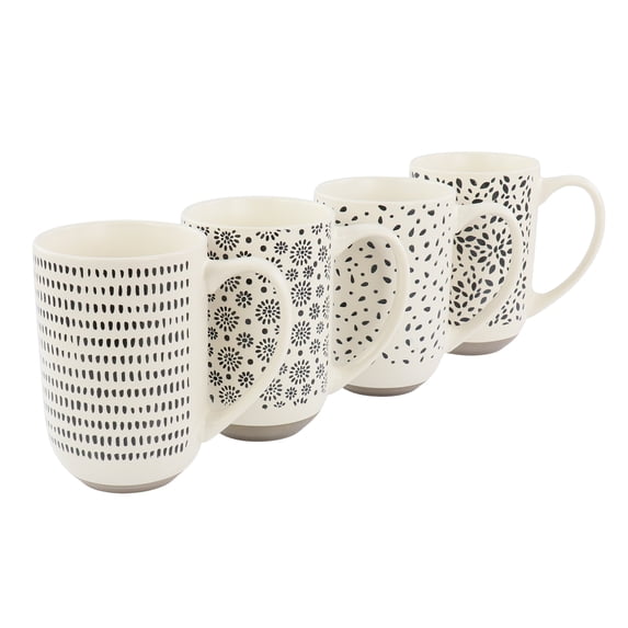 Mr. Coffee Dutton Springs 4 Piece 19 Ounce Stoneware Assorted Designs Mug Set in White