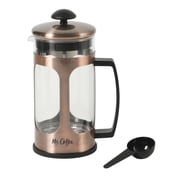 Mr. Coffee French Press Coffee Maker, 30 oz Glass Carafe with High Heat Resistant Durable Borasilicate Glass & Copper Metal Frame and Plunger, Includes Coffee Scoop