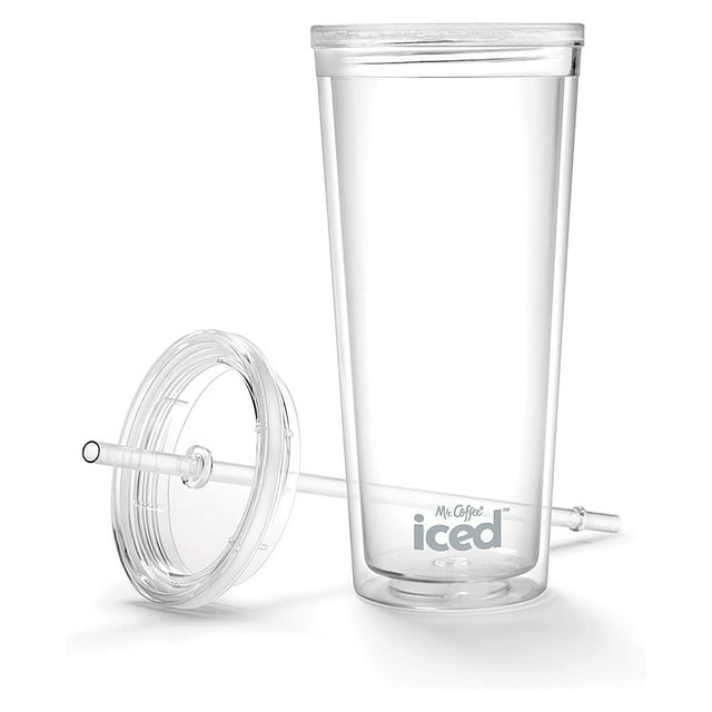 Mr. Coffee Iced Coffee Tumbler, 22 Oz., with Lid and Straw, Clear