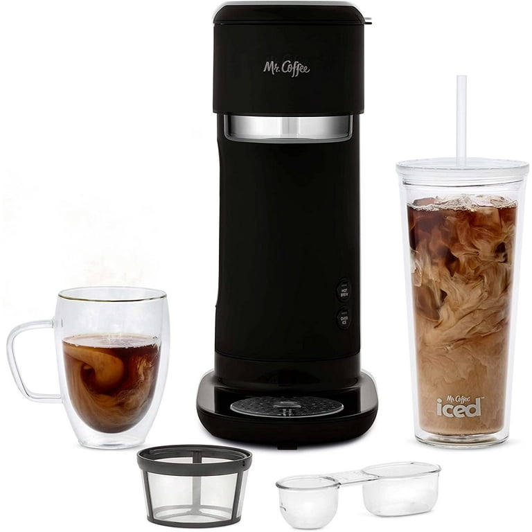 Mr. Coffee Iced and Hot Coffee Maker, Single Serve Machine with 22-Ounce  Tumbler and Reusable Coffee Filer, Black 
