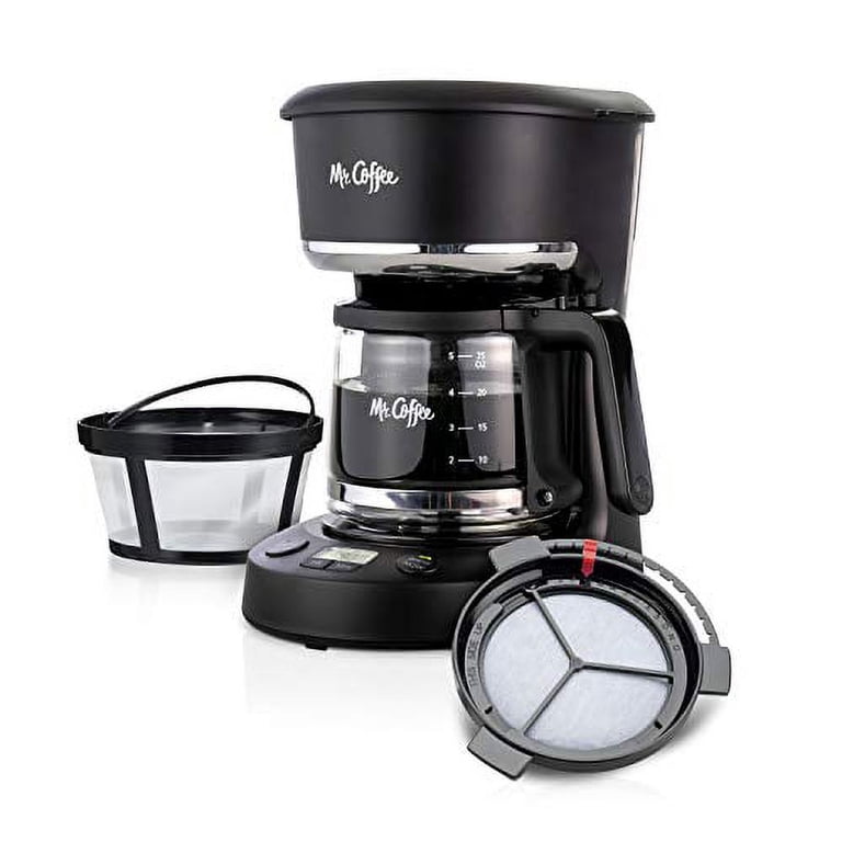 Mr. Coffee 5-Cup Programmable Coffee Maker with Auto Pause, Glass Carafe, Compact Design - Black