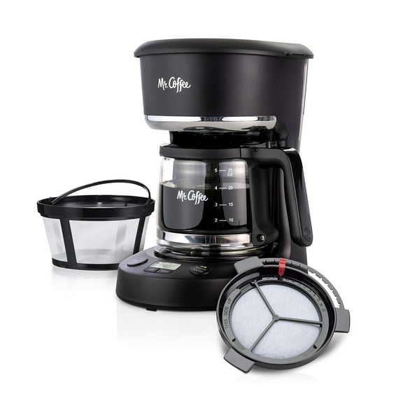 Mr. Coffee Programmable Coffee Maker 5 Cups with Auto Pause Glass Carafe Compact Design Black