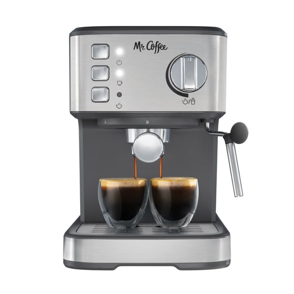 Mr. Coffee Compact Espresso Maker, Espresso Machine With Steam Wand, 15-Bar Pump Automatic Espresso Machine