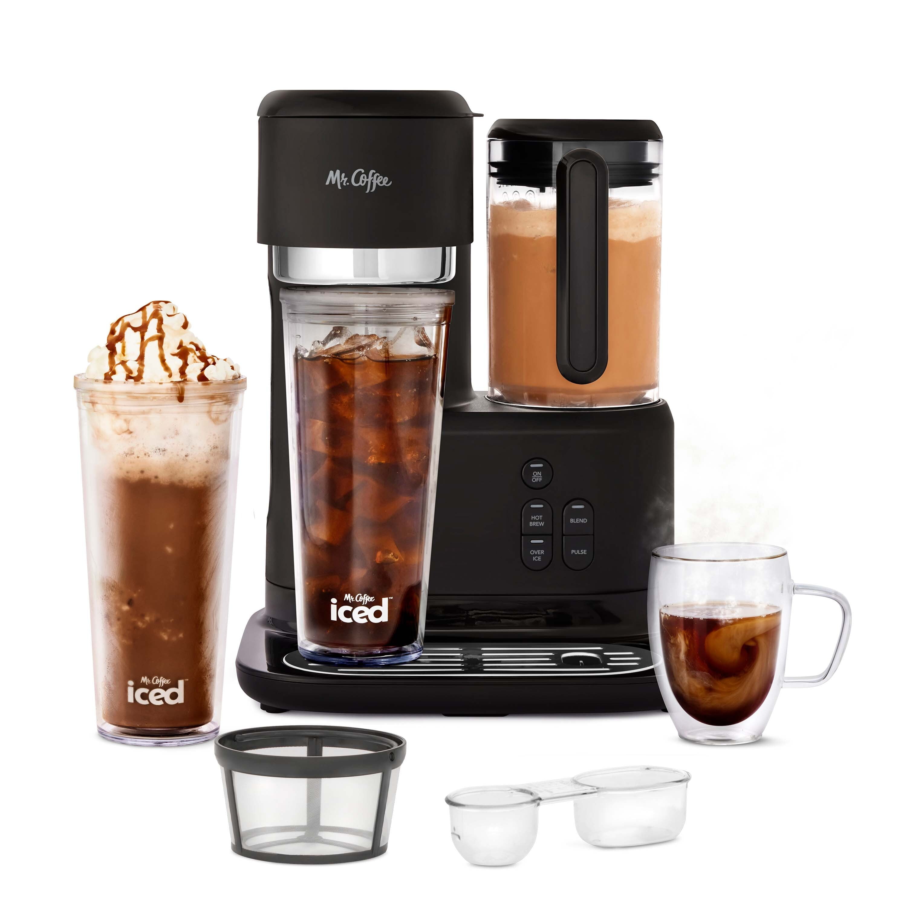 Mr. Coffee 3-in-1 Single-Serve Iced and Hot Coffee/Tea Maker with Blender with Reusable Filter, Scoop, Recipe Book, 2 Tumblers, Lids and Straws, Black - Walmart.com