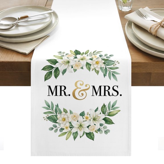Mr Cotton Linen Table Runner Mrs Dining Table Runners for Home Decor Party Dining Room Restaurant Kitchen Party 13" x 36"