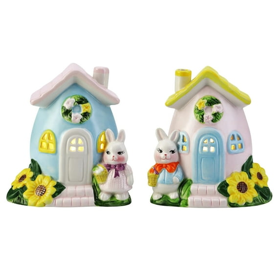 Mr. Cottontail Set of 2 Ceramic 5" Bunny Cottages