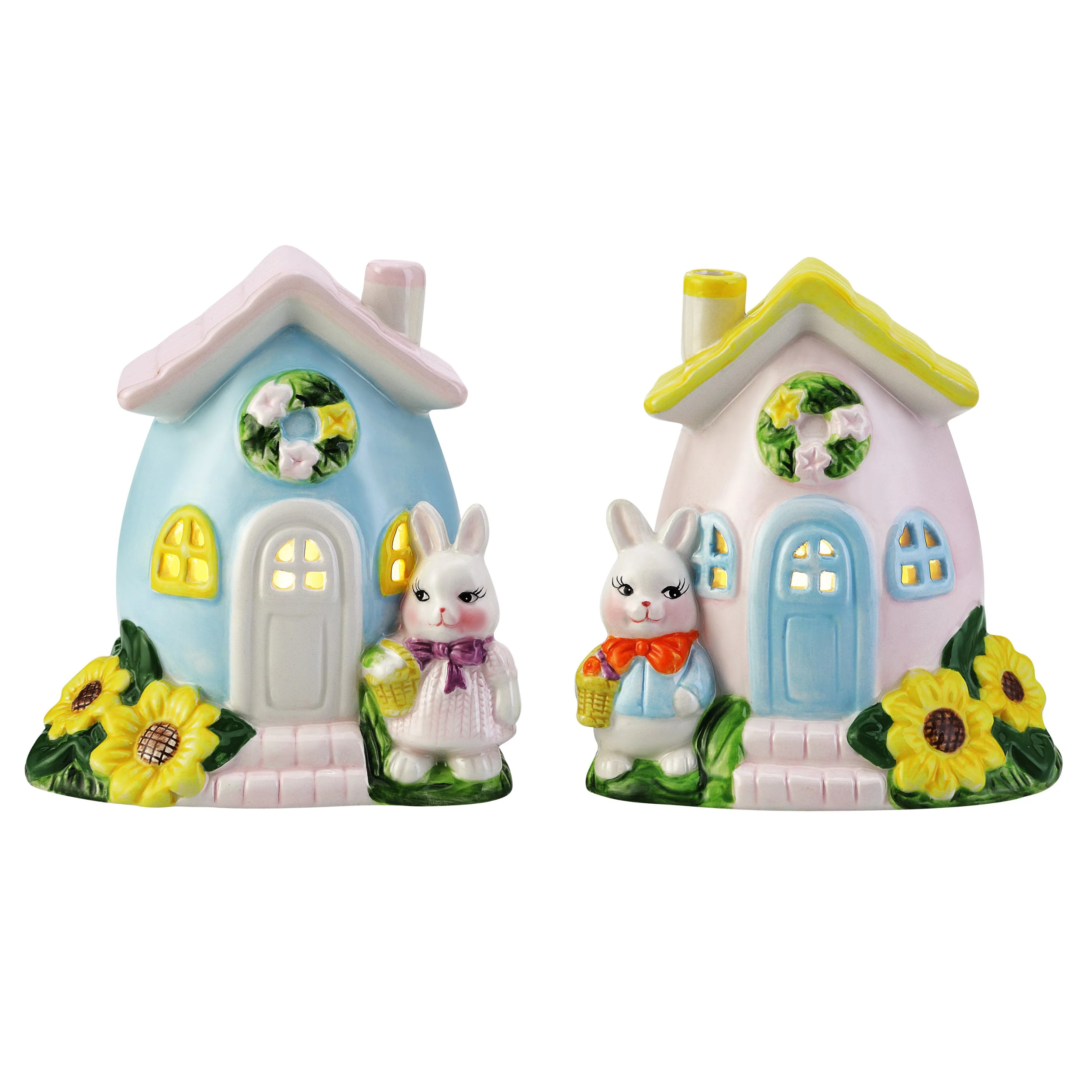 Mr. Cottontail Set of 2 Ceramic 5 Bunny Cottages