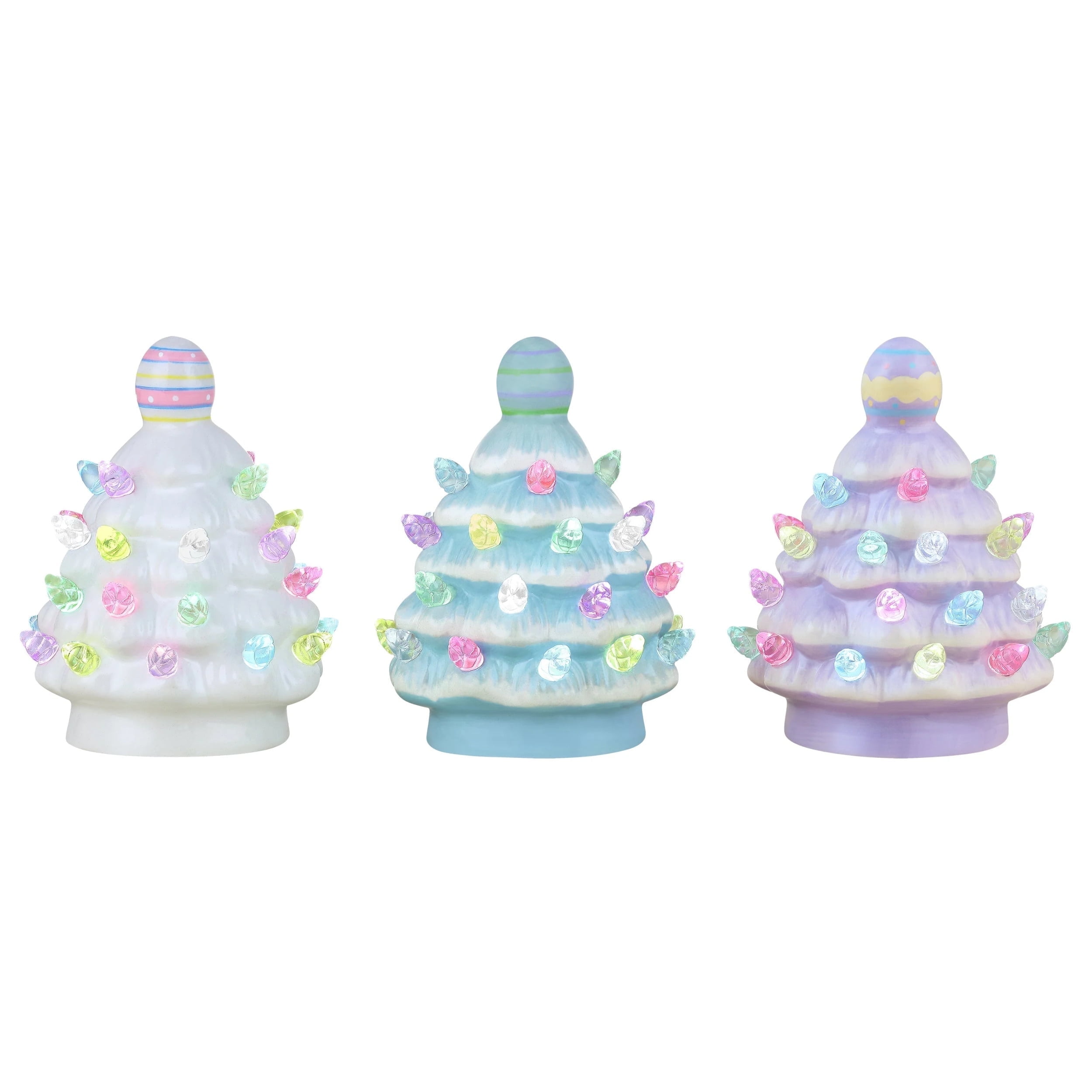 Mr. Cottontail Set of 3 Ceramic 4.1 Miniature Trees with Easter Egg Toppers