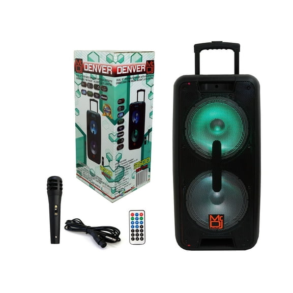 Mr. DJ DENVER Dual 10" Portable Bluetooth Speaker Dual 10" Portable Trolley PA DJ Active Powered Bluetooth TWS Speaker 3500 Watts LCD/MP3/USB/micro SD