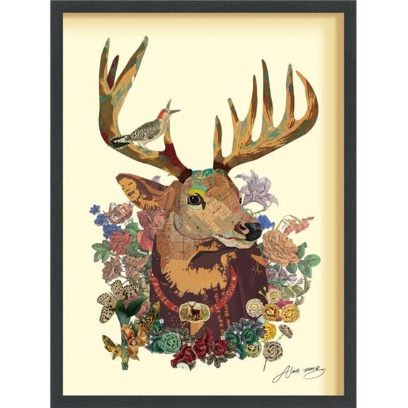 Mr. Deer - Dimensional Art Collage Hand Signed by Alex Zeng Framed Graphic Wall Art