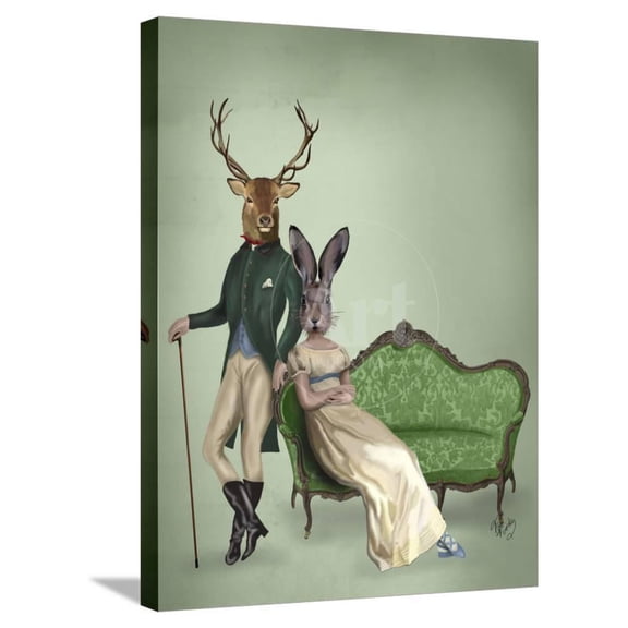 Mr Deer and Mrs Rabbit, Animals Stretched Canvas Wall Art by Fab Funky Sold by Art.Com