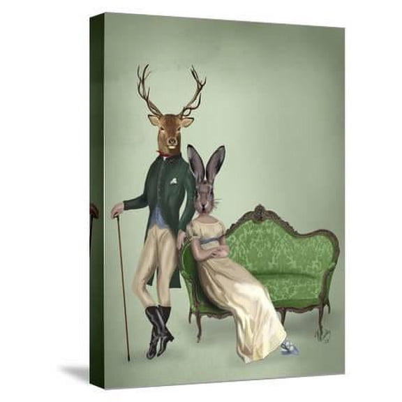 Mr Deer and Mrs Rabbit, Animals Stretched Canvas Wall Art by Fab Funky Sold by Art.Com