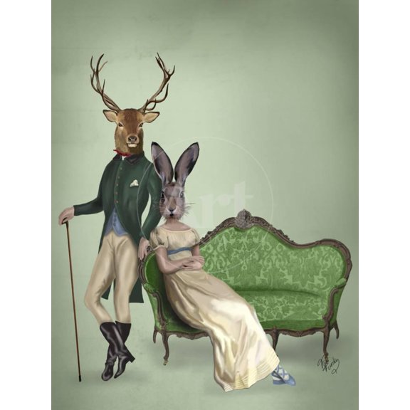 Mr Deer and Mrs Rabbit, Animals Unframed Art Print Wall Art by Fab Funky Sold by Art.Com