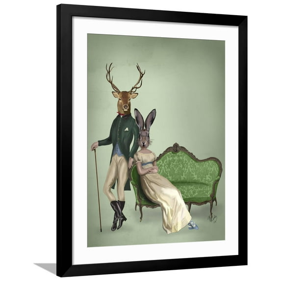 Art.com Mr Deer and Mrs Rabbit Art Print by Fab Funky, Black Frame Wall Art, 32" x 40"