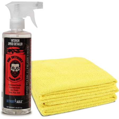 Mr. Detroit - 2pc Car Cleaning Kit with Interior Speed Detailer and Professional Grade Microfiber Towels, Zero Streaks, Multi-Surface Safe Cleaner for Auto Detailing
