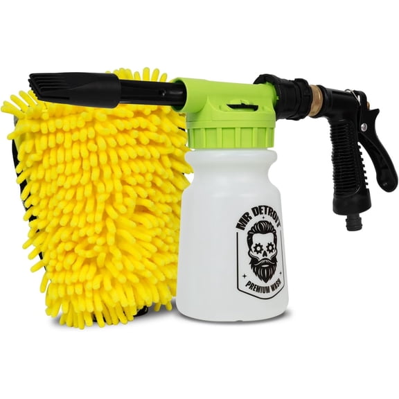 Mr. Detroit - 2pc Car Wash Kit Foam Blaster and Chenille Car Wash Glove for Home Use and Auto Detailing - 2pc