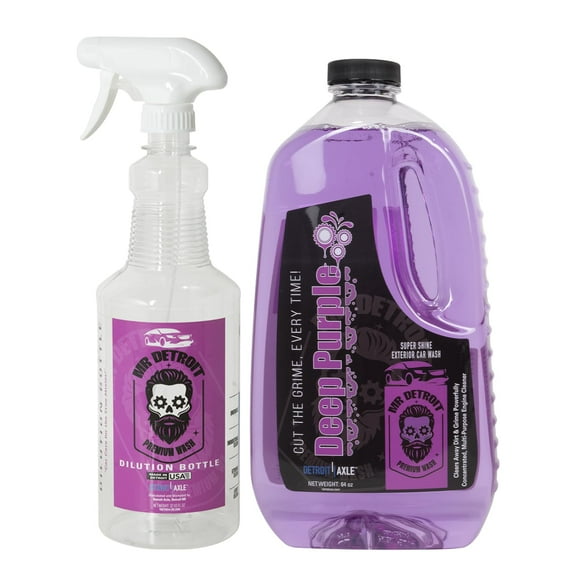 Mr. Detroit - 2pc Deep Purple Degreaser 64oz Container and Dilution Bottle, Heavy-duty All-purpose Cleaner for Engines, Tires & More, Professional Strength Formula, Breaks Down Grease, Oil & Grime