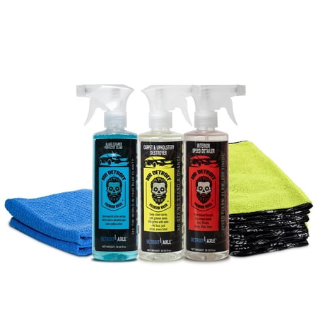 Mr. Detroit - 5pc Car Wash Kit with Glass Cleaner, Carpet & Upholstery Cleaner, Interior Speed Detailer and Microfiber Towels, Versatile Interior Detailing for Vehicles