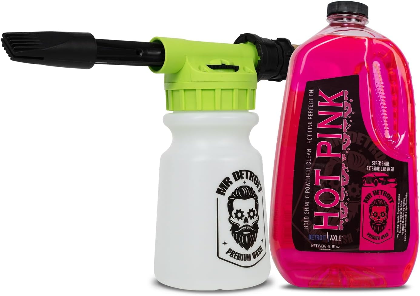 Mr. Detroit - Foam Blaster and 64oz Hot Pink Car Wash Soap, Scratch Free Foam Gun Soap Shampoo Streak-Free Wash for Auto Detailing & Home Use