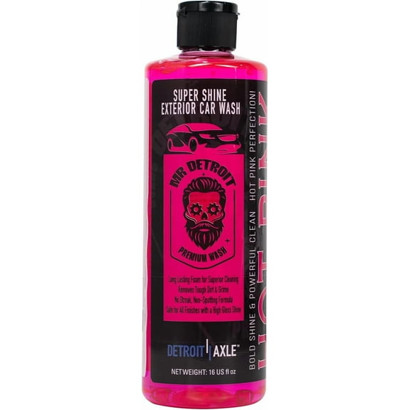 Mr. Detroit - Hot Pink Car Wash Soap 16oz Bottle with Flip Cap, Ultra Snow Foam, Pressure Washer Foam Cannon Car Soap Shampoo Streak-Free Exterior Wash for Cars, Trucks, Motorcycles, RVs & More