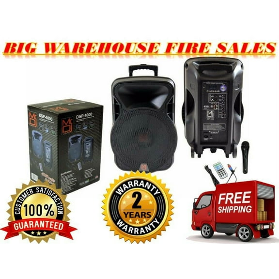 Mr. Dj 15" 4000W Bluetooth DSP FM Radio USB Portable PA DJ Speaker Microphone