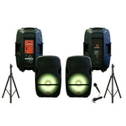 Mr Dj 15 Powered DJ PA Speaker System Mixer+Stands Bluetooth/USB/SD/LED