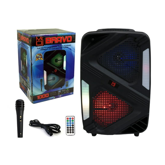 Mr. Dj BRAVO Dual 6.5" Portable Bluetooth Speaker Dual 6.5" Portable PA DJ Active Powered Bluetooth TWS Speaker 1000 Watts LCD/MP3/USB/micro SD