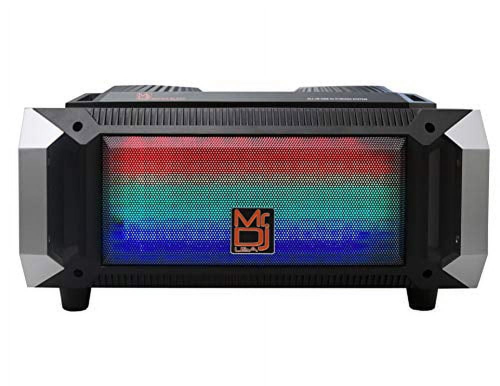 Mr. Dj Matrix Black Wireless Bluetooth Speaker Karaoke Machine with Sound Activated Lights, FM Radio, USB/Micro SD Card, & LED Party Light Perfect for Party