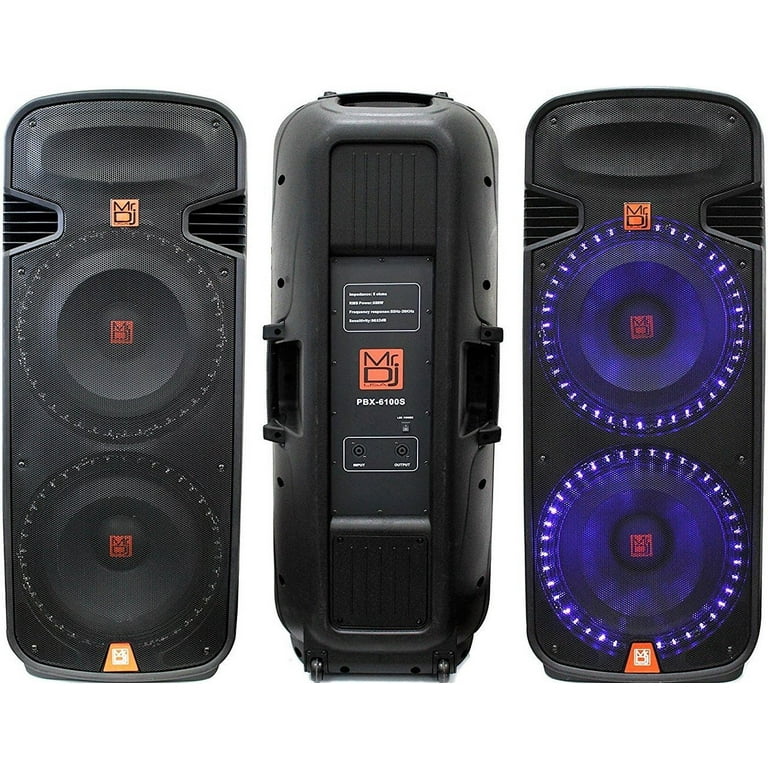 Mr Dj PBX6100SProfessional Dual 15 Inch Passive 5000 Watts Pa Dj Abs Cabinet With Built In Accent Led Light