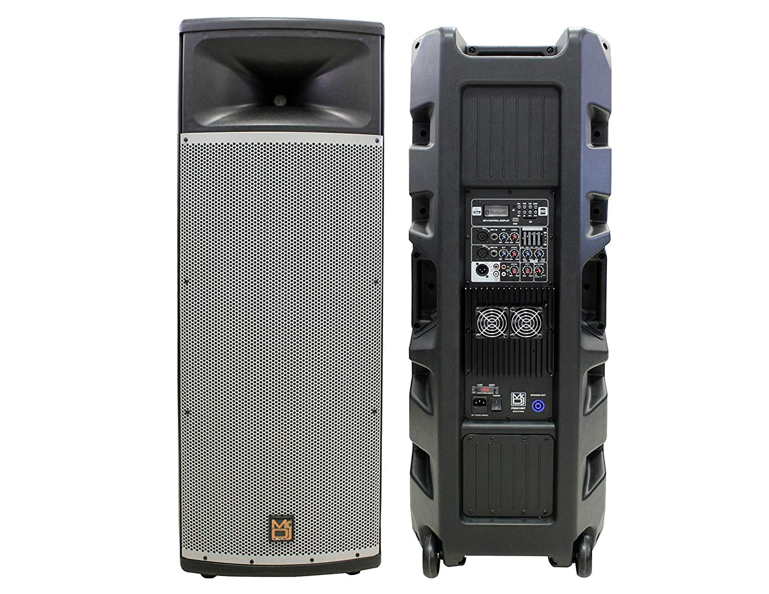 Mr. Dj PRO215BT Professional Dual 15" Full Range Powered Speaker, 2" Display
