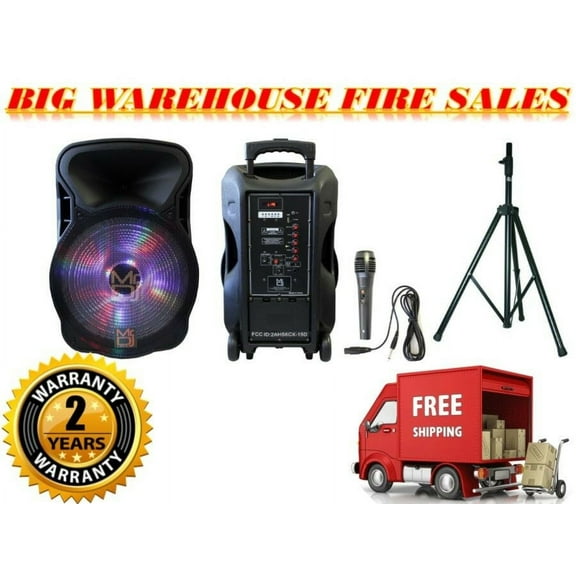 Mr Dj Pro 15" 3000W Bluetooth PA DJ FM Radio Karaoke Speaker Microphone, stand