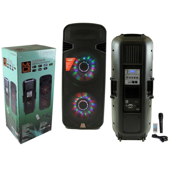MR DJ USA Dual 15 Inch 3-Way Powered PA DJ Speaker System, 5000W Max, Bluetooth, LED Lights, Professional Karaoke Audio Speaker