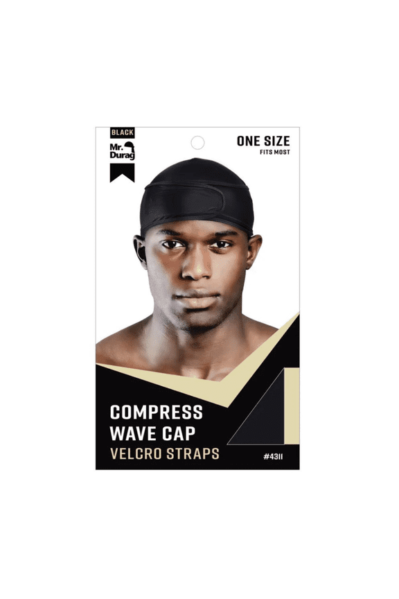 Mr. Durag Spandex Velcro Compress Wave Cap Black | Compression Cap for Waves & Hair Control