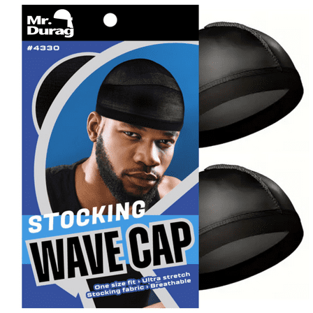 Mr. Durag Black Stocking Wave Cap with Wide Band, 2 Pack