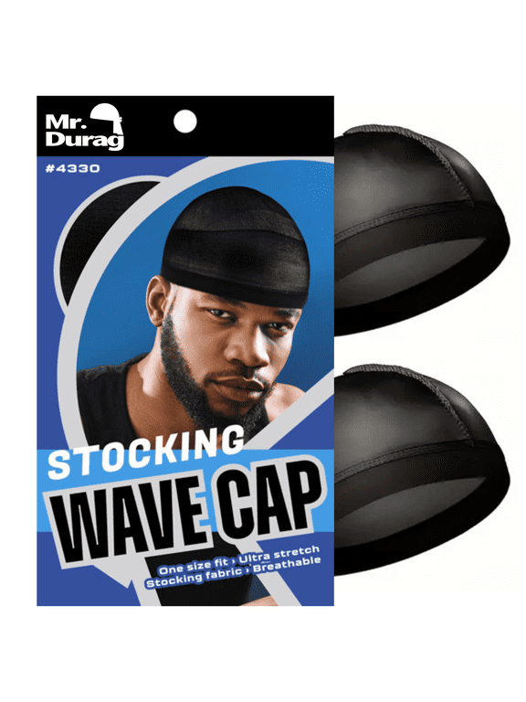 Black Stocking Wave Cap with Wide Band, 2 Pack