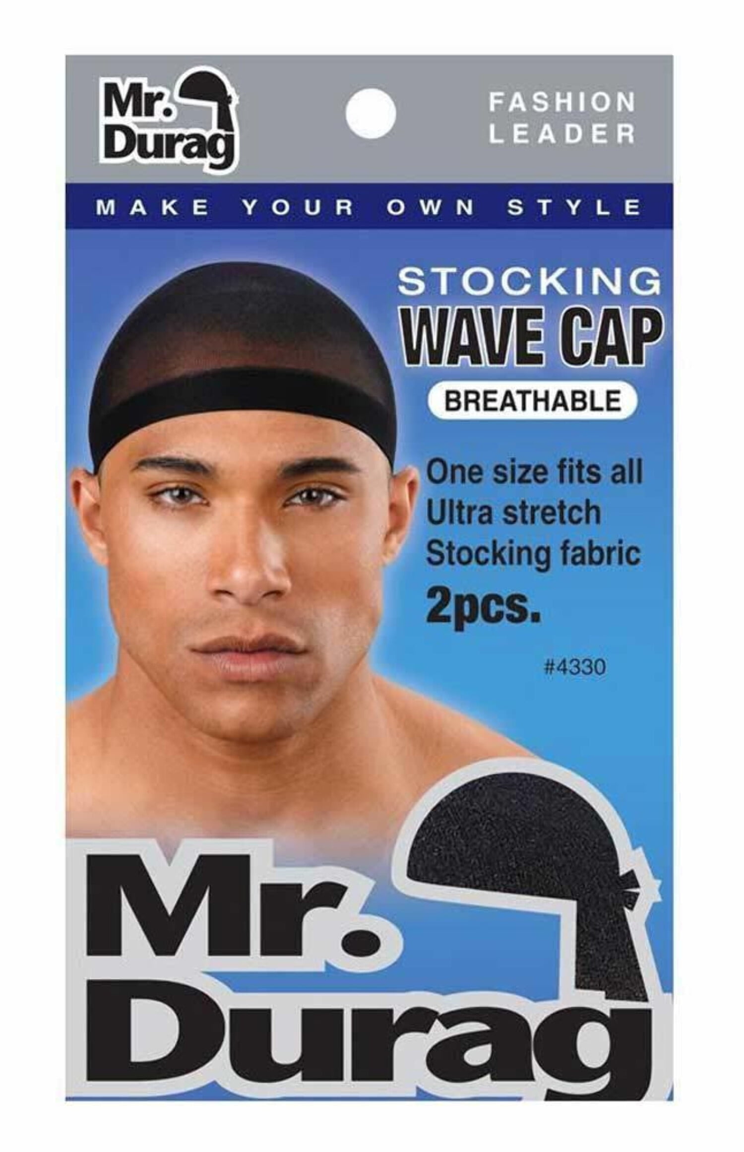 Mr. Durag Stocking Wave Cap w Wide Band; 2Pc Black