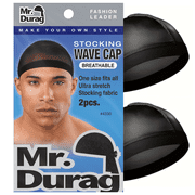 Mr. Durag Stocking Wave Cap w Wide Band, 2 Count Men's Compressor Cap, Black
