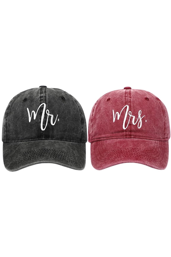 Mr Embroidered Baseball Cap, Washed Black Distressed Denim Dad Hat with Cursive Script, Matching Couple Hat Set for Wedding, Groomsmen Wedding Hat and Matching Couple Photo Prop
