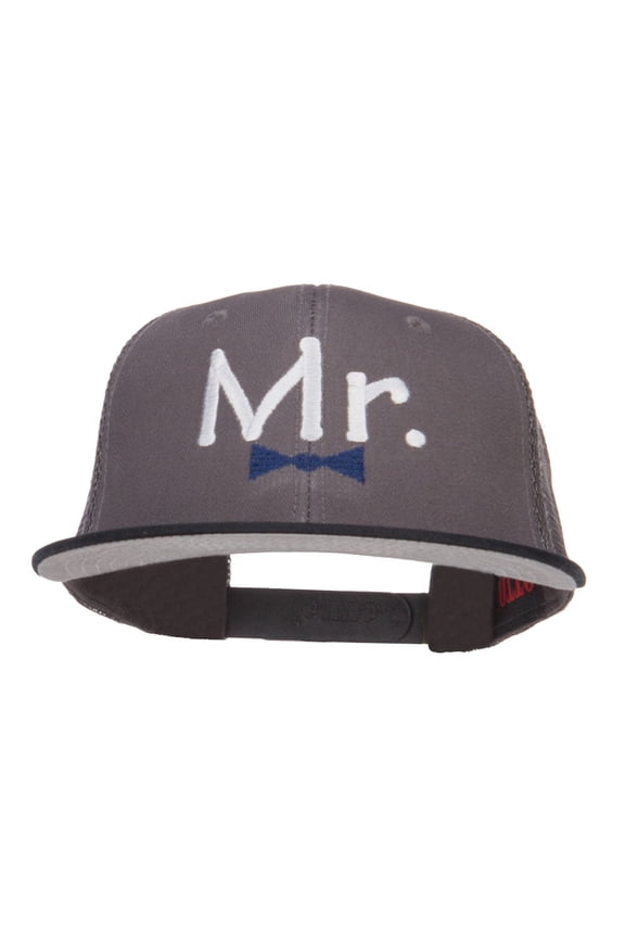 Mr Embroidered Mesh Snapback Cap - Black Charcoal OSFM