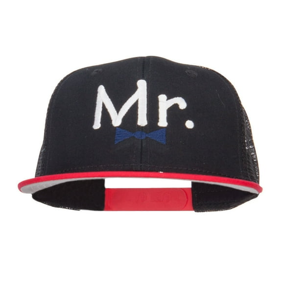Mr Embroidered Mesh Snapback Cap - Red Black OSFM