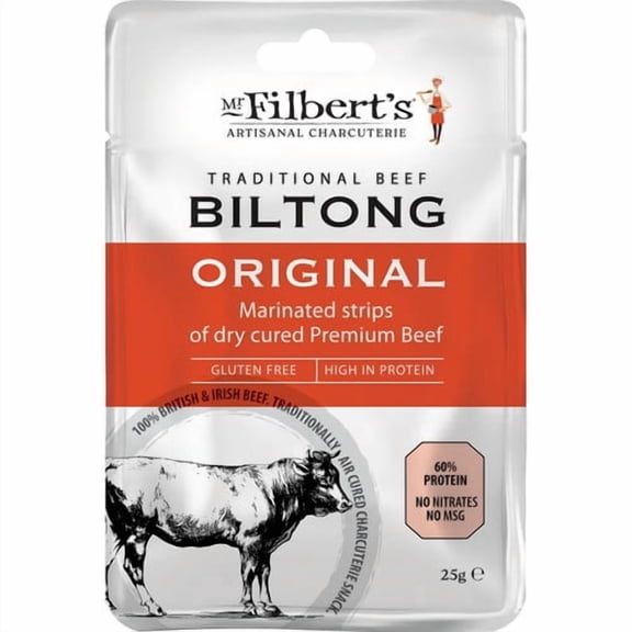 Mr Filberts Traditional Beef Biltong - Original 25g, British Import (Pack of 3)