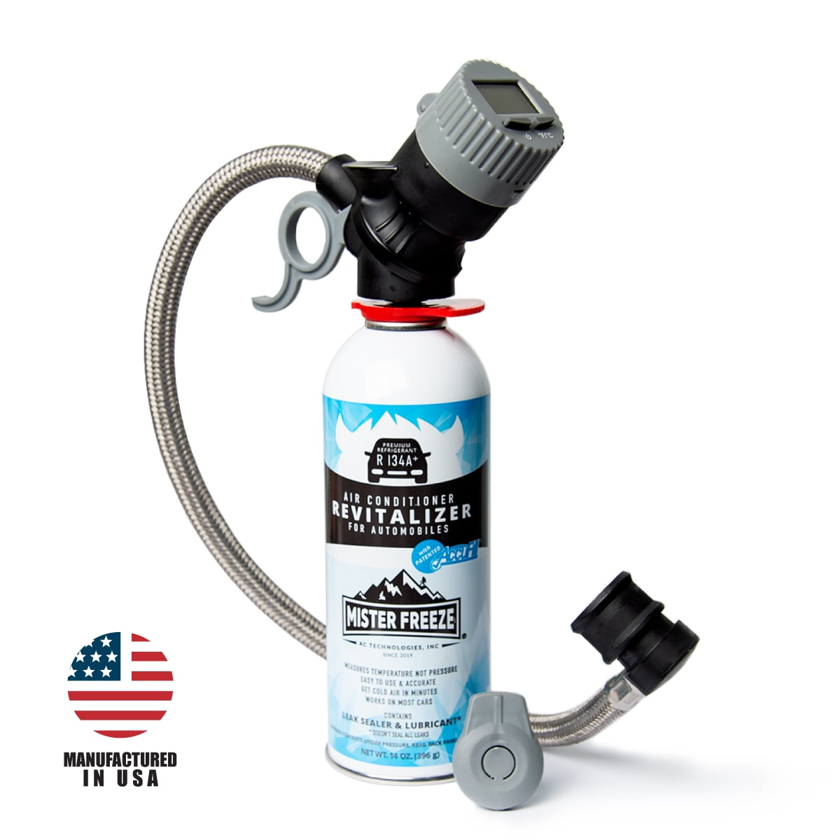 Mr. Freeze Car Air Conditioner Synthetic R134A Refrigerant, AC Recharge Kit with Hose and Wireless Digital Temperature Sensor, 14 Oz