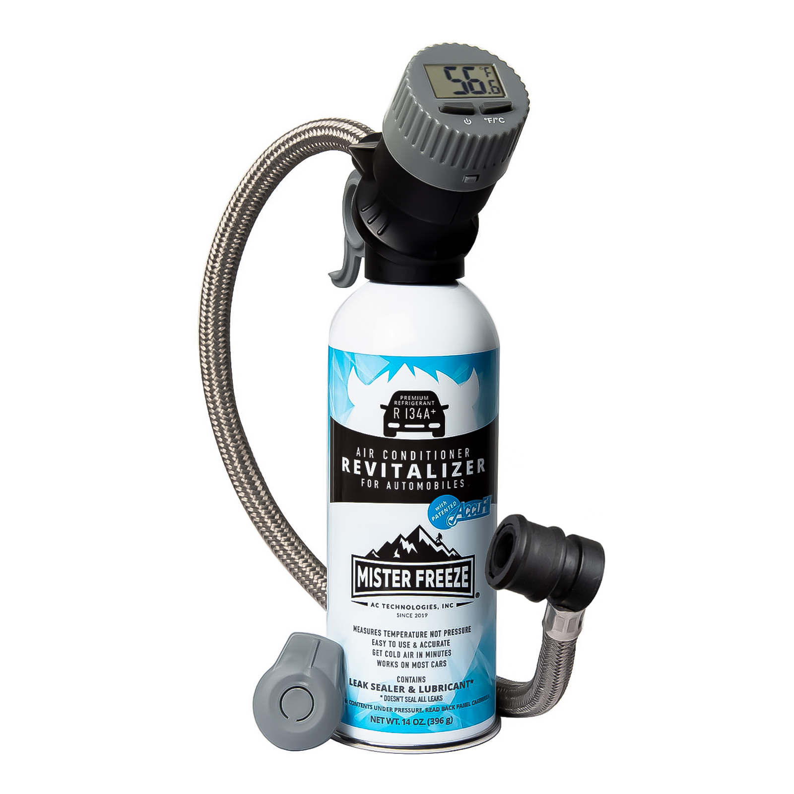 ‎Mr. Freeze Synthetic R134a Refrigerant Freon, Car AC Recharge Kit with Wireless Digital Temperature Sensor, Self-Sealing AC Refrigerant Leak Stop Kit for Car Air Conditioner, 14 Oz (1)