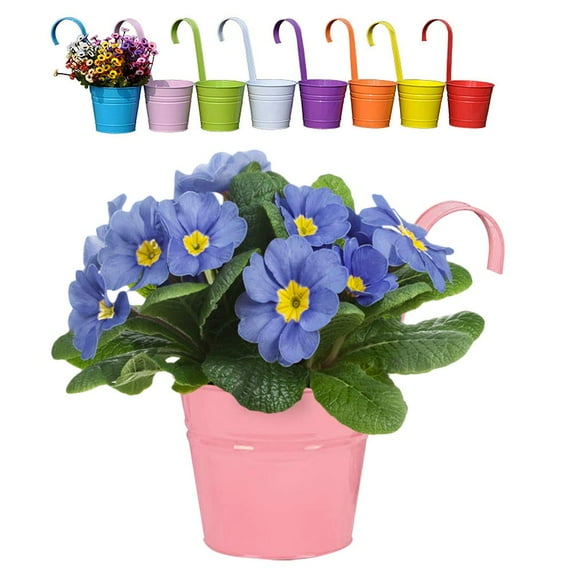 Mr. Garden 6" Flower Pots Garden Pots Balcony Hanging Planter Iron Bucket Holders - Pink - 2 Pack